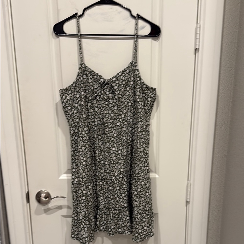 No Boundaries, Size XXL, Floral Spaghetti Strap Dress - Green and White